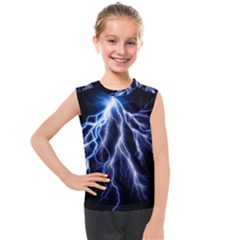 Blue Lightning At Night, Modern Graphic Art  Kids  Mesh Tank Top by picsaspassion