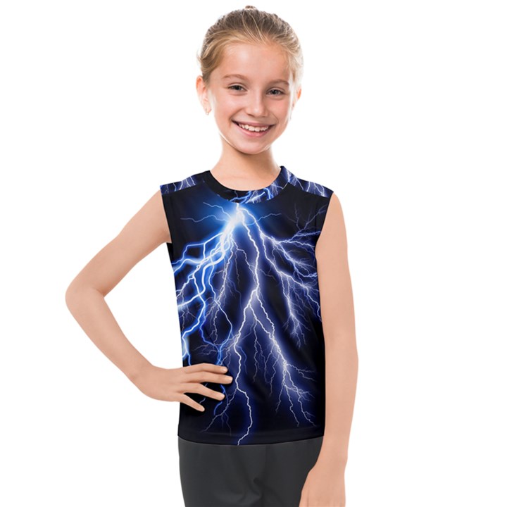 Blue Lightning at night, modern graphic art  Kids  Mesh Tank Top