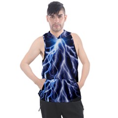 Blue Lightning At Night, Modern Graphic Art  Men s Sleeveless Hoodie by picsaspassion