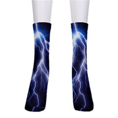 Blue Lightning At Night, Modern Graphic Art  Men s Crew Socks by picsaspassion