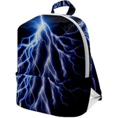 Blue Lightning At Night, Modern Graphic Art  Zip Up Backpack by picsaspassion