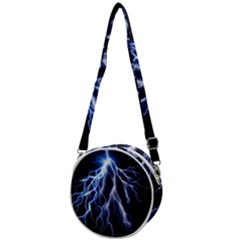 Blue Lightning At Night, Modern Graphic Art  Crossbody Circle Bag by picsaspassion