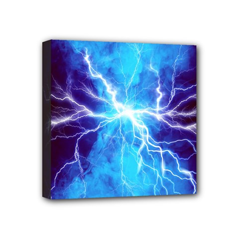 Blue Lightning Thunder At Night, Graphic Art 3 Mini Canvas 4  X 4  (stretched) by picsaspassion