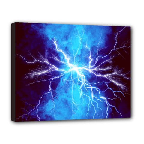 Blue Lightning Thunder At Night, Graphic Art 3 Canvas 14  X 11  (stretched) by picsaspassion