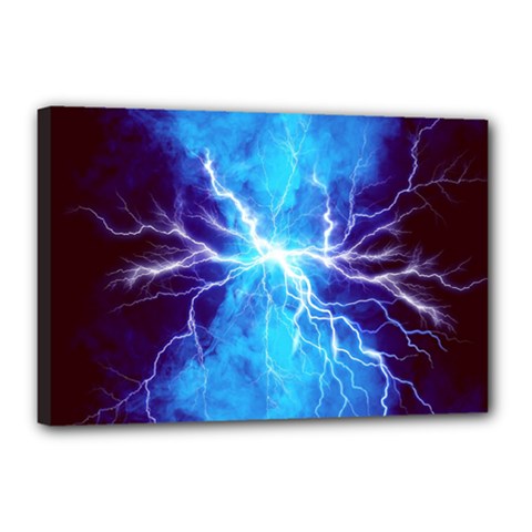 Blue Lightning Thunder At Night, Graphic Art 3 Canvas 18  X 12  (stretched) by picsaspassion