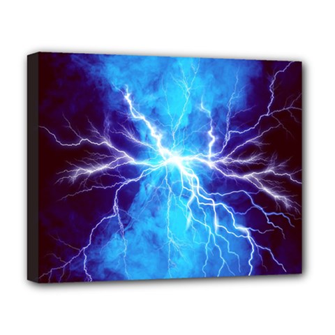 Blue Lightning Thunder At Night, Graphic Art 3 Deluxe Canvas 20  X 16  (stretched) by picsaspassion