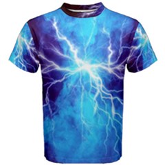 Blue Lightning Thunder At Night, Graphic Art 3 Men s Cotton Tee by picsaspassion