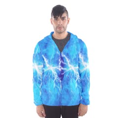 Blue Lightning Thunder At Night, Graphic Art 3 Men s Hooded Windbreaker