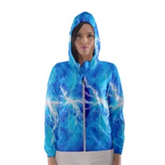 Blue Lightning Thunder At Night, Graphic Art 3 Women s Hooded Windbreaker