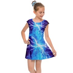 Blue Lightning Thunder At Night, Graphic Art 3 Kids  Cap Sleeve Dress by picsaspassion