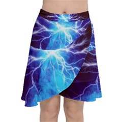 Blue Lightning Thunder At Night, Graphic Art 3 Chiffon Wrap Front Skirt by picsaspassion