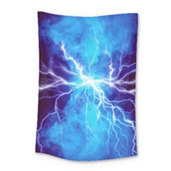 Blue Lightning Thunder At Night, Graphic Art 3 Small Tapestry by picsaspassion