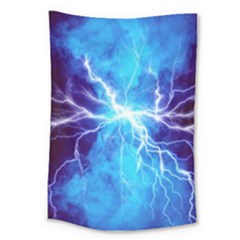 Blue Lightning Thunder At Night, Graphic Art 3 Large Tapestry