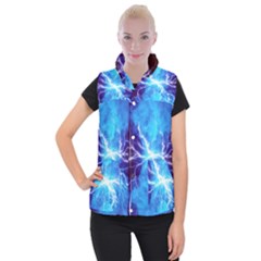 Blue Lightning Thunder At Night, Graphic Art 3 Women s Button Up Vest