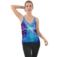 Blue Lightning Thunder At Night, Graphic Art 3 Chiffon Cami by picsaspassion