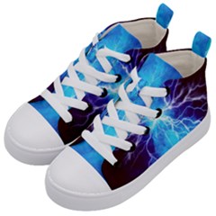 Blue Lightning Thunder At Night, Graphic Art 3 Kids  Mid-top Canvas Sneakers