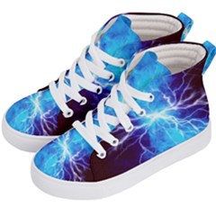 Blue Lightning Thunder At Night, Graphic Art 3 Kids  Hi-top Skate Sneakers by picsaspassion