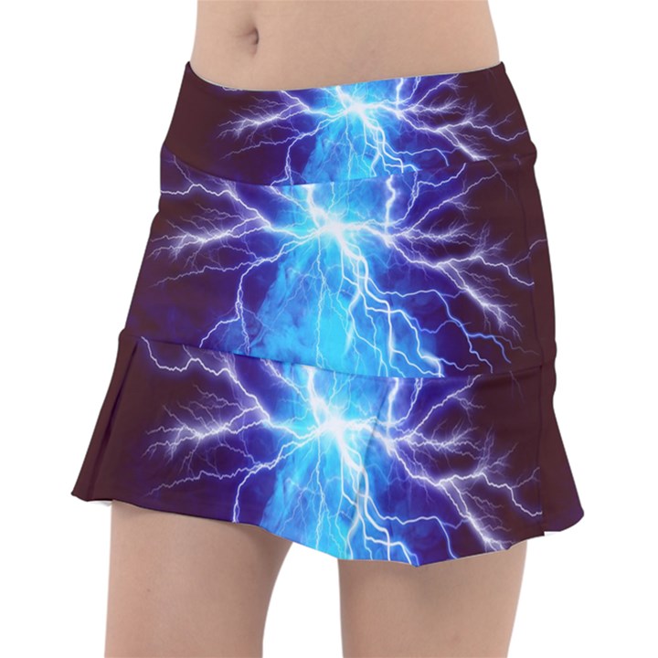 Blue Lightning thunder at night, graphic art 3 Tennis Skorts