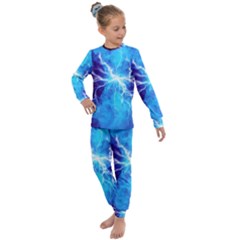 Blue Lightning Thunder At Night, Graphic Art 3 Kids  Long Sleeve Set 