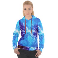 Blue Lightning Thunder At Night, Graphic Art 3 Women s Overhead Hoodie by picsaspassion