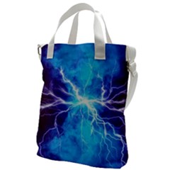 Blue Lightning Thunder At Night, Graphic Art 3 Canvas Messenger Bag