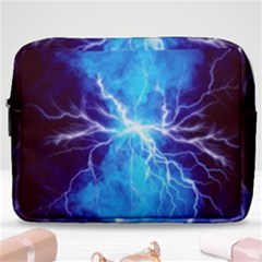 Blue Lightning Thunder At Night, Graphic Art 3 Make Up Pouch (large) by picsaspassion