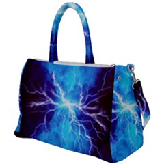 Blue Lightning Thunder At Night, Graphic Art 3 Duffel Travel Bag by picsaspassion