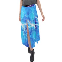 Blue Lightning Thunder At Night, Graphic Art 3 Velour Split Maxi Skirt by picsaspassion