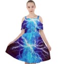 Blue Lightning thunder at night, graphic art 3 Cut Out Shoulders Chiffon Dress View1