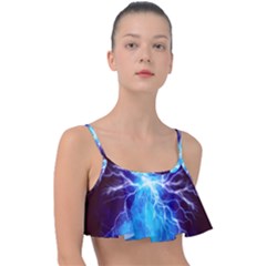 Blue Lightning Thunder At Night, Graphic Art 3 Frill Bikini Top by picsaspassion