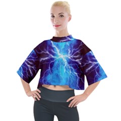 Blue Lightning Thunder At Night, Graphic Art 3 Mock Neck Tee