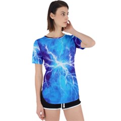 Blue Lightning Thunder At Night, Graphic Art 3 Perpetual Short Sleeve T-shirt by picsaspassion