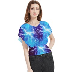 Blue Lightning Thunder At Night, Graphic Art 3 Butterfly Chiffon Blouse