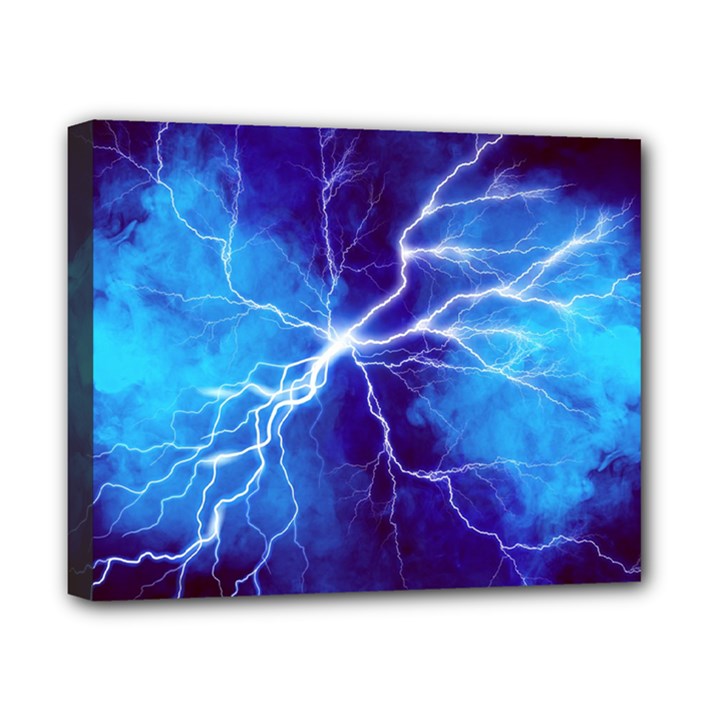 Blue thunder Lightning at night, graphic art Canvas 10  x 8  (Stretched)