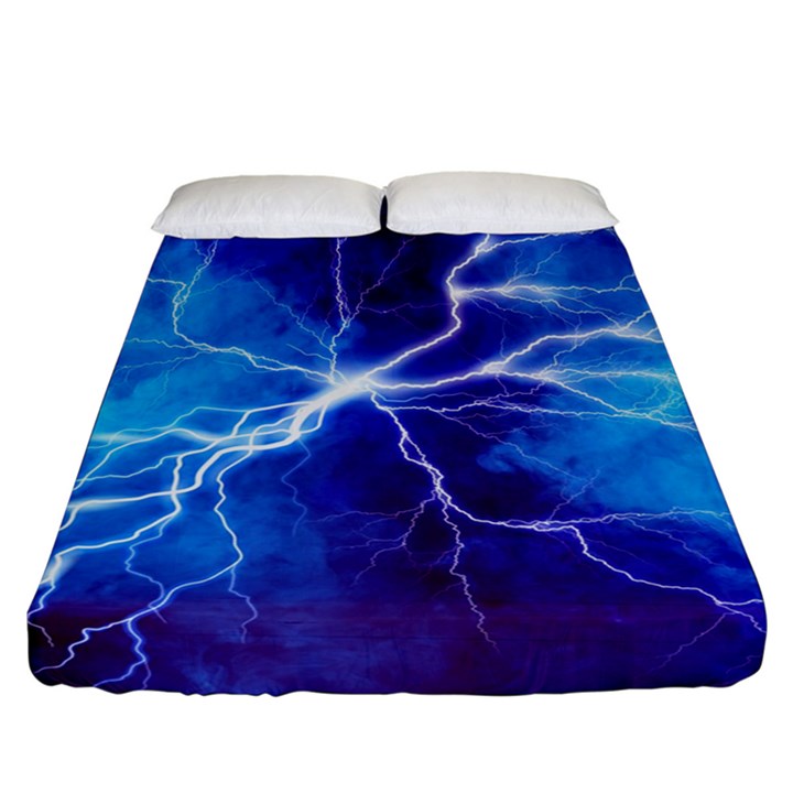 Blue thunder Lightning at night, graphic art Fitted Sheet (California King Size)