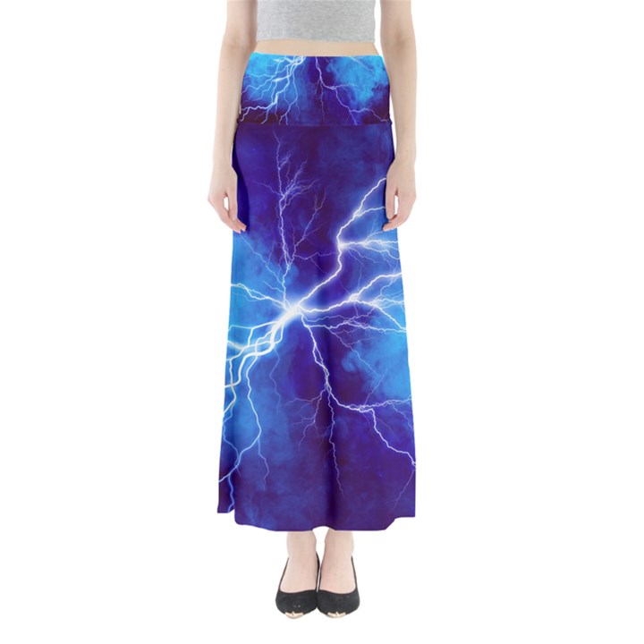 Blue thunder Lightning at night, graphic art Full Length Maxi Skirt