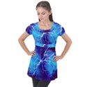 Blue thunder Lightning at night, graphic art Puff Sleeve Tunic Top View1