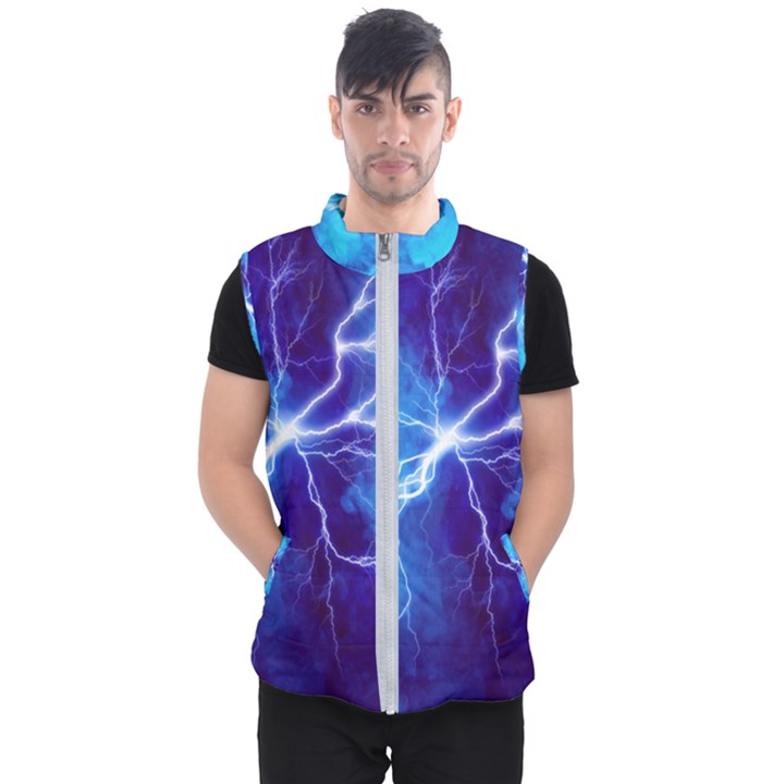 Blue thunder Lightning at night, graphic art Men s Puffer Vest