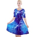 Blue thunder Lightning at night, graphic art Quarter Sleeve A-Line Dress View1