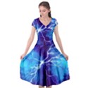 Blue thunder Lightning at night, graphic art Cap Sleeve Wrap Front Dress View1