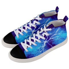 Blue Thunder Lightning At Night, Graphic Art Men s Mid-top Canvas Sneakers by picsaspassion