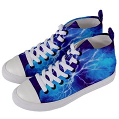 Blue Thunder Lightning At Night, Graphic Art Women s Mid-top Canvas Sneakers by picsaspassion