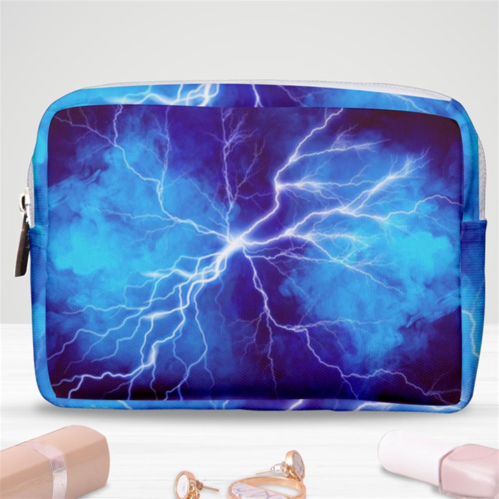 Blue thunder Lightning at night, graphic art Make Up Pouch (Medium)