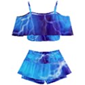 Blue thunder Lightning at night, graphic art Kids  Off Shoulder Skirt Bikini View1