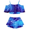 Blue thunder Lightning at night, graphic art Kids  Off Shoulder Skirt Bikini View2