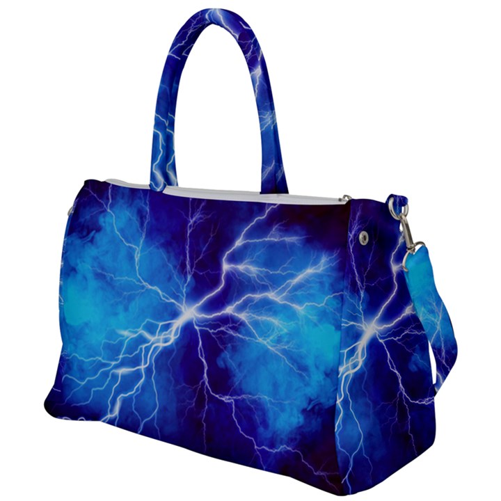 Blue thunder Lightning at night, graphic art Duffel Travel Bag