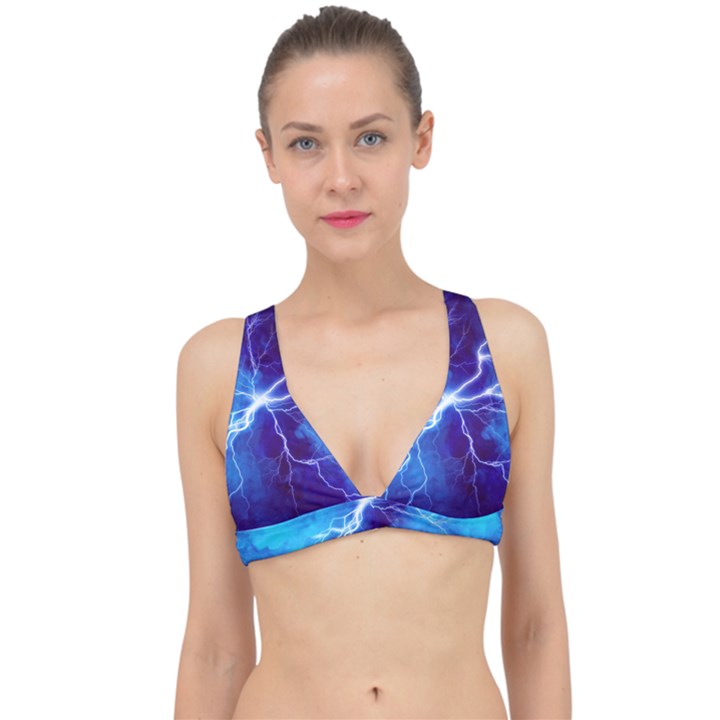 Blue thunder Lightning at night, graphic art Classic Banded Bikini Top