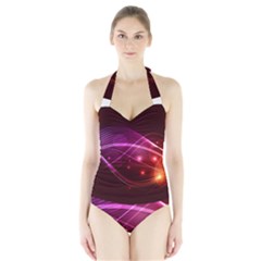 Colorful Arcs In Neon Light, Graphic Art Halter Swimsuit by picsaspassion