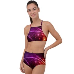 Colorful Arcs In Neon Light, Graphic Art High Waist Tankini Set by picsaspassion