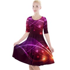 Colorful Arcs In Neon Light, Graphic Art Quarter Sleeve A-line Dress by picsaspassion